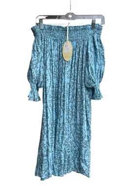 NWT Lani Lau Off-Shoulder Blue Floral Midi Dress Size M